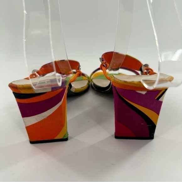 Classique heels size 7 multicolored satin psychedelic slides vintage 80s 90s - Picture 4 of 15